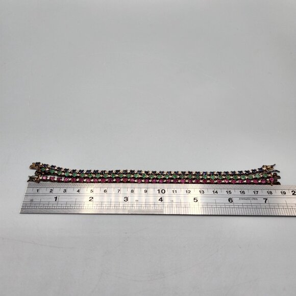 Tri Color Tennis Bracelet Stacking Ring Set Cubic Zirconia ADI 925 Thai Silver - Picture 9 of 13